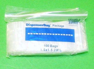 100 Reloc Zippit Bags 1-1/2"X1-1/2" Clear Poly Baggies 1.5x1.5 Bag Reclosable - Image 1 of 4