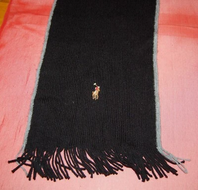 NUEVO CON ETIQUETAS POLO POR RALPH LAUREN bufanda de lana negra con jugador polo emb marrón $65 Foto 1 de 4