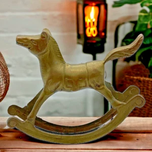VTG SOLID BRASS Rocking Horse Pony Figurine Equestrian 6" Door Stop Table Top - Picture 1 of 9