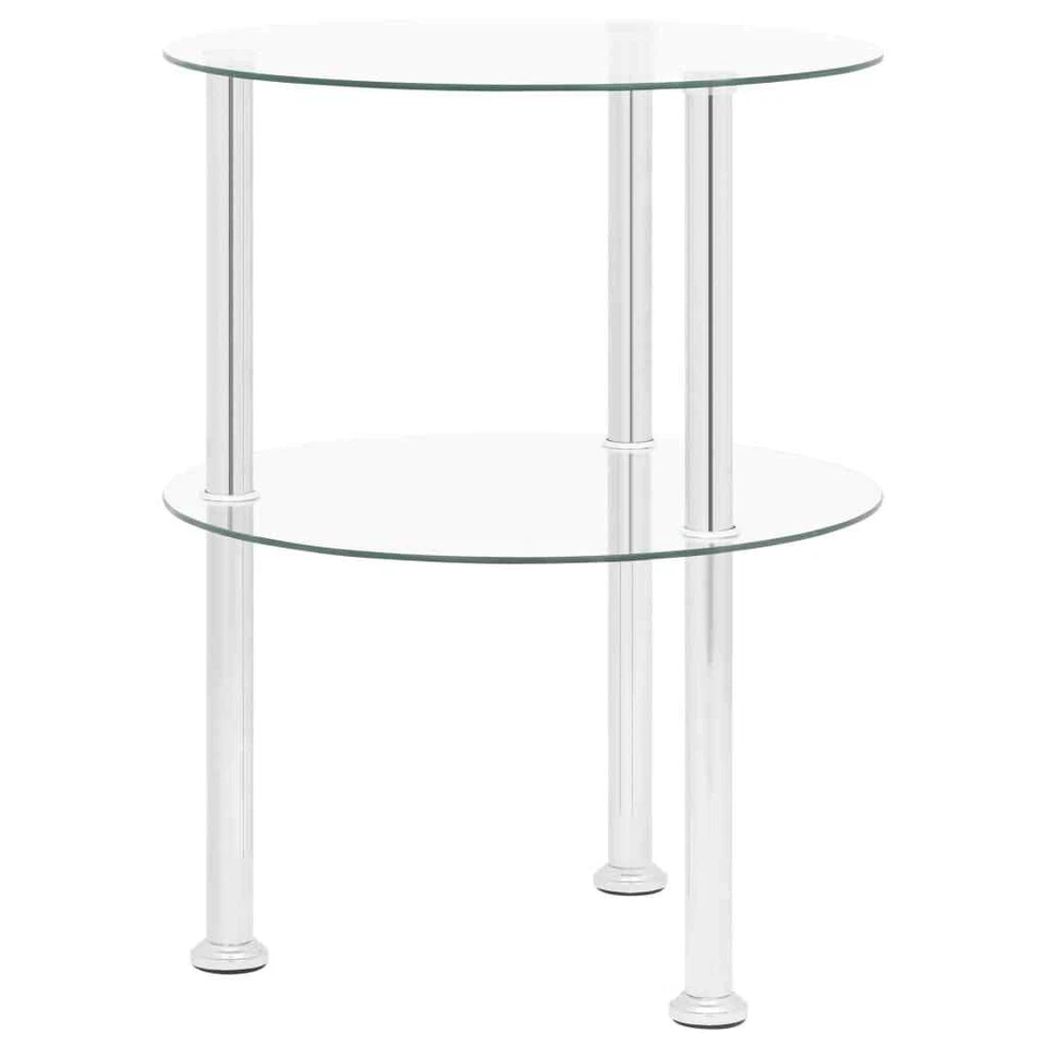 vidaXL 2-tier Side Table Transparent 15" Tempered Glass