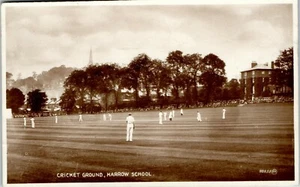 Postcard Harrow School Middlesex a Cricket Ground match in progress RP - Picture 1 of 2
