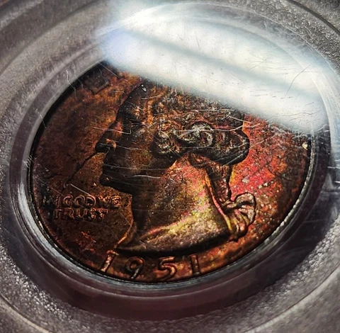 1951 D Washington Quarter PCGS MS65 Rainbow Toned Old Series 39 Holder Cover