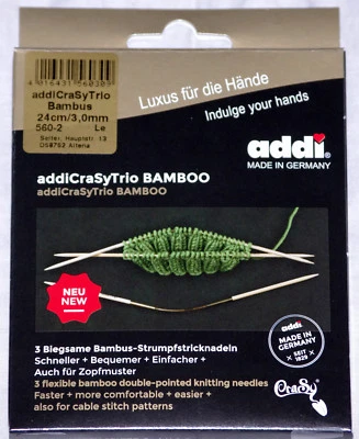 addi Crasy Trio Bambus Rundstricknadeln Nadelspiel Strumpfstricknadel 3er Set