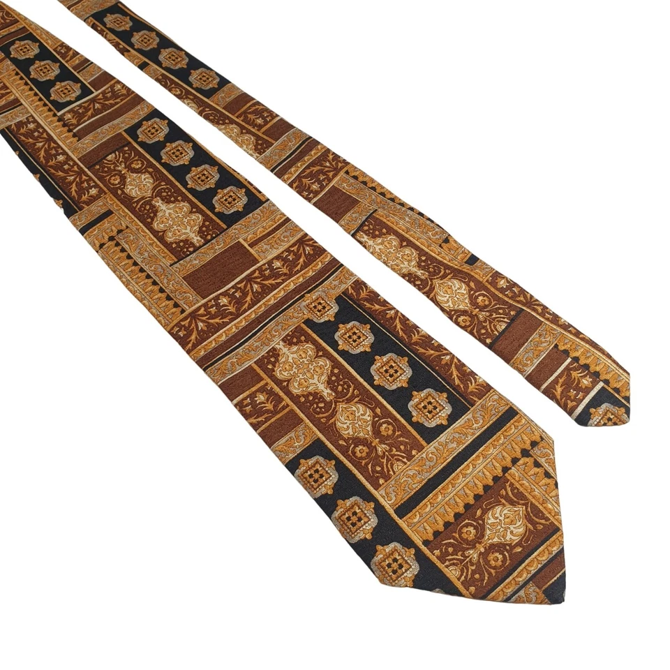 Bachrach Mens Necktie Italian Designer Accessory Vintage Brown Gold Dad Gift - Imagem 1 de 4