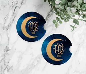 2 Virgo, Zodiac, Moon/Stars, Car Coasters, 2.75"/5mm thick/neoprene(car8) - Imagen 1 de 1