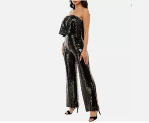 Premier Amour Sleeveless Black Sequin Formal Jumpsuit Women's Size 12 - Picture 1 of 10