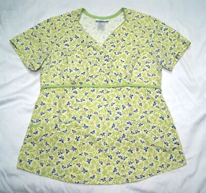 sb scrubs scrub top women's XS extra small green w/ butterfly print tie back - Picture 1 of 8