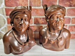 Tallado a mano Tribal Africano Mujer Hombre Pareja Busto Madera Arte Popular Par Grande De Colección - Imagen 1 de 18