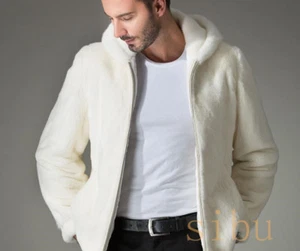 Abrigo de piel de conejo Whole Rex para hombre chaqueta invierno grueso con capucha prkas - Imagen 1 de 12