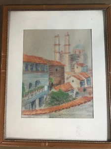 Vintage "Cityscape Scene" Pastel Painting - Framed - Picture 1 of 12