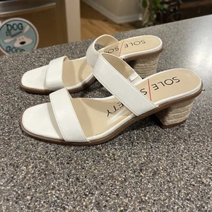 New Sole Society White Two Strap Slip On Sandal Heels Size 6.5m - Picture 1 of 9