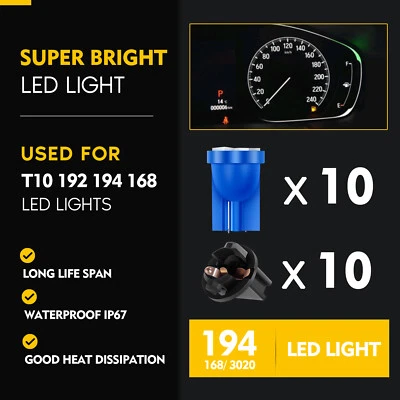 10X 194 T10 Soporte de enchufe de bloqueo giratorio Panel de instrumentos Tablero Azul Claro Bombilla 6-LED Foto 1 de 4