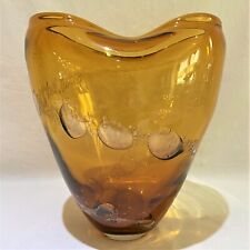 Crate and Barrel Amber Glass Vase Butterfly Shape Bubbles Swirl 8.5" Tall 