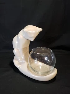Vintage Haeger Pottery Off White Cat Glass Fishbowl Planter - Picture 1 of 10