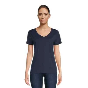 NWT TIME & TRU WOMENS XXXL (22) NAVY BLUE RELAX FIT CORE V-NECK SHORT SLEEVE TEE - Picture 1 of 8