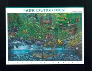 Estados Unidos 33¢ Costa del Pacífico Rain Forest Nature Series #3378 MNH Hoja Completa - Imagen 1 de 1