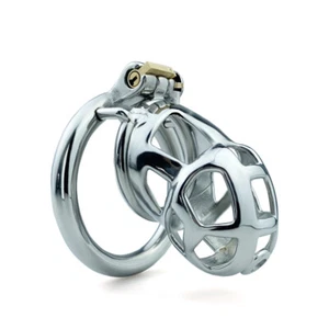 FRRK Male Men's Cuckold Lockdown Short Snake Penis Chastity Cage Circle Ring - Picture 1 of 7