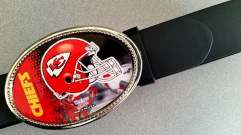 KANSAS CITY CHIEFS  Epoxy Buckle & Black Bonded Leather Belt Cover