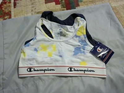 Bralette Gancho Algodón Sin Alambres Champion Estampado Azul Marino y Blanco *NUEVO* S Pequeño Foto 1 de 2