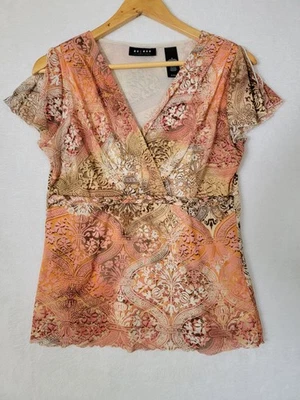 Top Axcess Y2K para mujer talla M tono tierra floral malla forrado manga corta  Foto 1 de 4