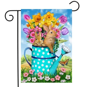 Briarwood Lane Bunny And Watering Can Spring Garden Flag - Picture 1 of 4