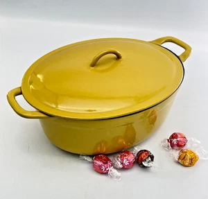 Vintage 1960s Descoware Made in Belgium Cast Iron Yellow Enamel Dutch Oven Pot - Picture 1 of 10