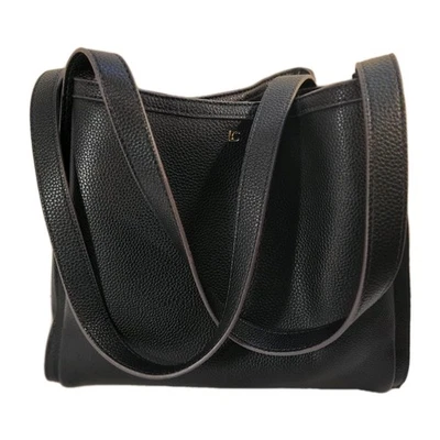 Liz Claiborne Shoulder Bag Black Faux Leather Zip Snap Closure Pockets Minimalis - Image 1 of 4