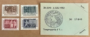 Netherlands 336-339 / 1952 International Stamp Centenary Stamps & Ticket / MH - Picture 1 of 2