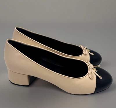 BOMBA TORY BURCH PUNTERA 45 MM CUERO ROSA ROSA/NEGRO MINI LOGOTIPO ARCO TALLA US 8 NUEVO EN CAJA Foto 1 de 4