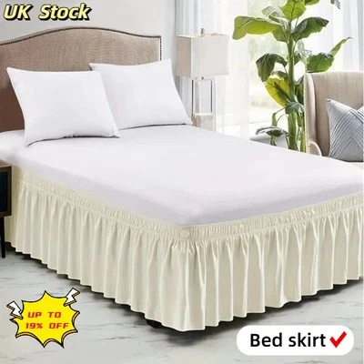 Elastic Wrap Around Dust Ruffle Bed Skirt Valance Easy Fitting Brushed Fabric UK - Image 1 of 4