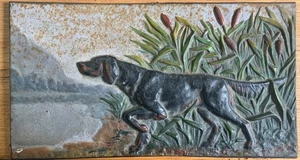 Vintage Cast Iron Wall Plaque Hunting Dog Irish Setter 7" x 13" From France - Picture 1 of 2