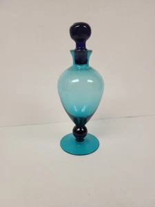 Vintage Perfume Bottle Blown Glass Teal Cobalt Blue Apothecary Vanity - Picture 1 of 6