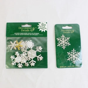 Lot of 2 Packs Embroidered Snowflake Iron On Appliques SEALED Winter Christmas - Picture 1 of 5