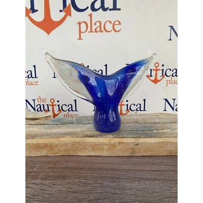 7.5" Glass Whale Tail Figurine - 1 lb. - Blue Accents - Glass Fish Tail Decor