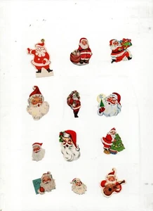 1950S Vtg Xmas SANTA DIE CUT STICKERS 12 Pieces ALL DIFF, Sml Size 1" to 2.25" - Picture 1 of 1