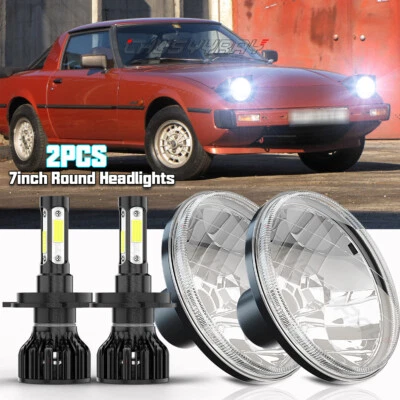 Faros LED 7 pulgadas redondos haz alto-bajo para Mazda RX-7 1979-1985 Foto 1 de 4