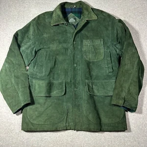 Vintage Bass Pro Shops Genuine Flannel Lined Leather Jacket Green Men's Size L - Picture 1 of 9