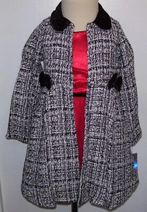 Nanette Kids 2 Pc Red Sparkle Christmas Dress Black White Silver Overcoat 4 5 6X - Picture 1 of 6