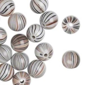 Vintage White Black Brown Artsy Stripes 12mm Round Lucite Acrylic Beads 10 pcs - Picture 1 of 1