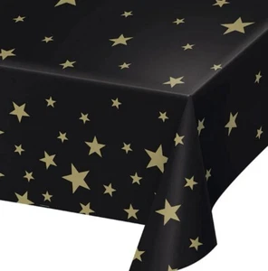 Stars Black Plastic Tablecover 54" x 108" - Picture 1 of 1