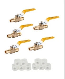 EFIELD 5 PCS Pex-A Pipe  Expansion 3/4" Brass Ball Valve &10 PCS Expansion Rings - Picture 1 of 4