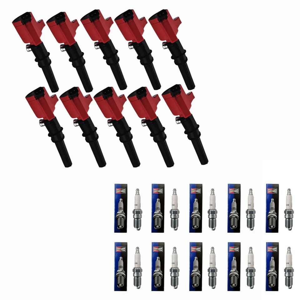 DG508 High Voltage Ignition Coils + Champion Spark Plugs for Ford E150 F450 V10 - Image 1 of 4
