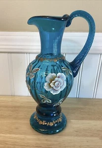 Fenton New Century Collection Blue Floral Pitcher - SIGNED - Picture 1 of 8