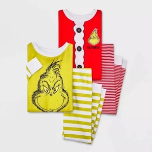 4pc Dr. Seuss Grinch Pajamas Set Striped Snug Fit Toddler Girl Boy 2T 3T 4T 5T - Picture 1 of 4