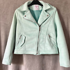 Girls Pale Green Summer Biker Jacket Faux Suede Age 9-10 Years Ex Cond