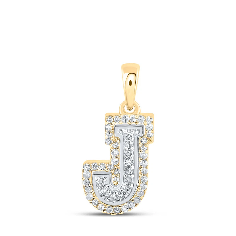 Colgante de oro de dos tonos de 10 kt con letra inicial de diamante J para mujer 1/6 Cttw Foto 1 de 1