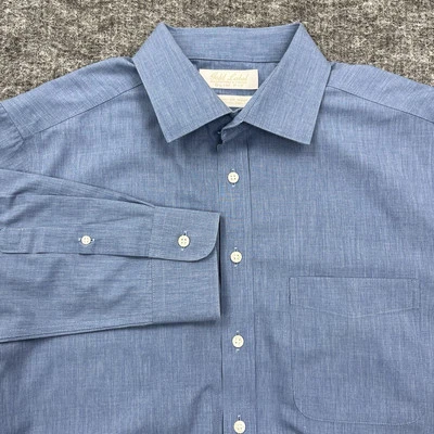 Roundtree & Yorke Gold Label Shirt Mens 16 Blue Slim Fit Poplin Non Iron Office - Image 1 of 4