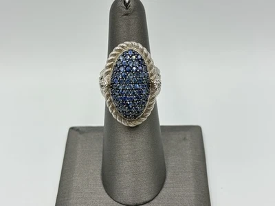 Judith Ripka Sterling Silver Pave Blue Sapphire CZ Diamonique Ring - Image 1 of 4