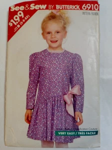Dress Girls 5 6 6X See & Sew Butterick 6910 Sewing Pattern Cut VTG Very Easy - Picture 1 of 7