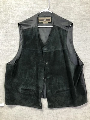 Members Only Leather Vest Mens 3XL Green Suede Pigskin Button Front - Image 1 of 4